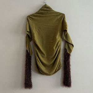 NWT Vitelli Italy Sz 4 (US S) Green Cashmere Turtleneck With Brown Fur Sleeves